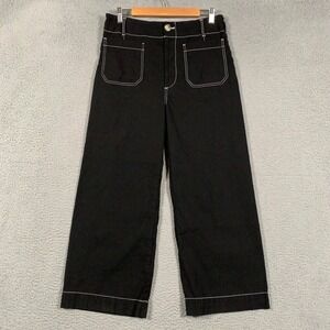 Maeve Colette Wide-Leg Pants Women's 31 Black Contrast Stitch High Rise Cropped